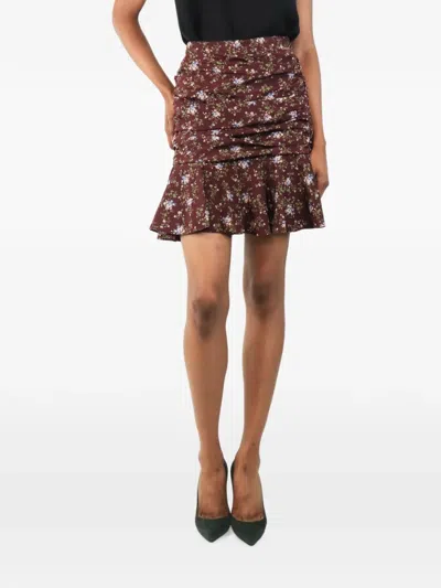 Pre-owned Veronica Beard Ruched Floral-print Mini Skirt In Brown
