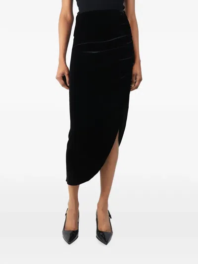 Pre-owned Veronica Beard Ruched Velvet Midi Skirt In Black