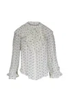 Veronica Beard Ruffled Print Blouse In White