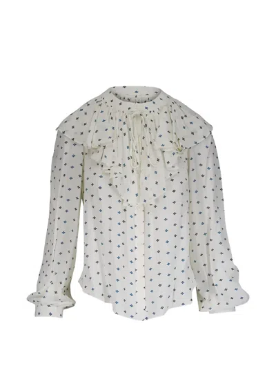 Veronica Beard Ruffled Print Blouse In White