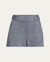 Veronica Beard Runo High-rise Linen-blend Shorts In Blue Melange
