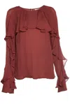 Veronica Beard , Rust Coloured Ruffle Top In Brown