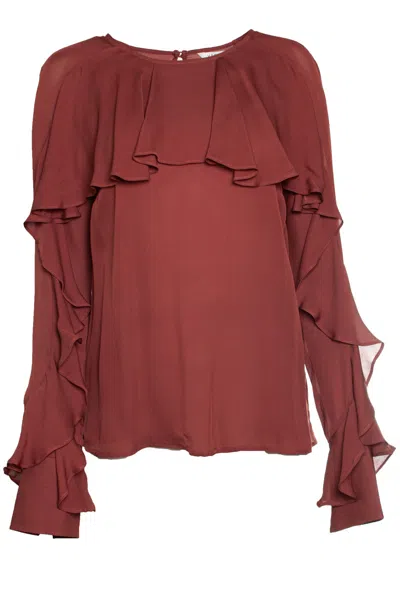 Veronica Beard , Rust Coloured Ruffle Top In Brown
