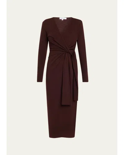 Veronica Beard Salomez Knit Wrap Midi Dress In Brown