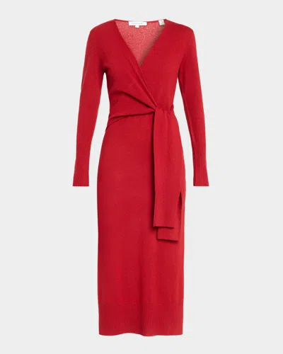 Veronica Beard Salomez Knit Wrap Midi Dress In Red