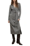 Veronica Beard Salomez Tie Waist Long Sleeve Maxi Sweater Dress In Gray
