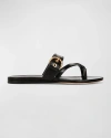 Veronica Beard Salva Leather Thong Buckle Sandals In Black