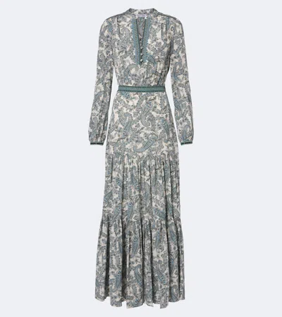 Veronica Beard Sama Printed Tiered Silk-blend Maxi Dress In Blue