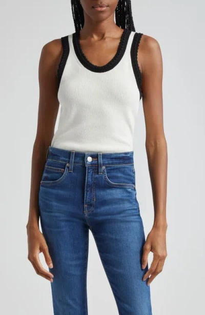 Veronica Beard Sandra Tipped Cotton Sweater Tank In Ivory/black
