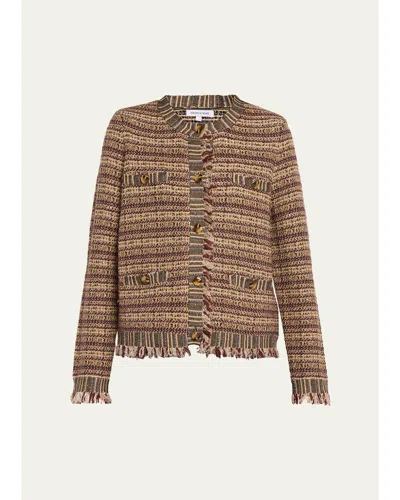 Veronica Beard Sariyah Striped Wool-blend Knit Jacket In Burgundy Multi