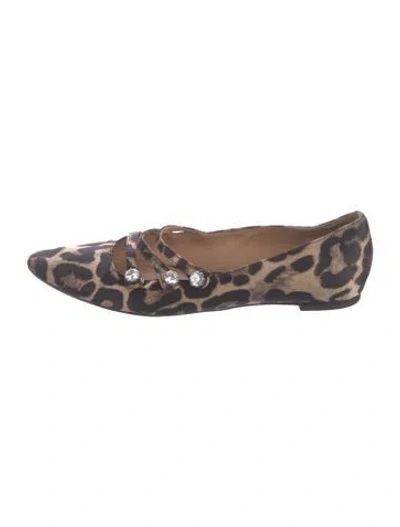 Pre-owned Veronica Beard Satin Animal Print Flats In Brown