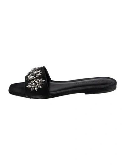 Pre-owned Veronica Beard Satin Crystal Embellishments Slides In Black