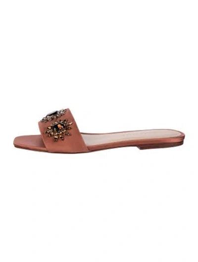 Pre-owned Veronica Beard Satin Crystal Embellishments Slides In Neutral