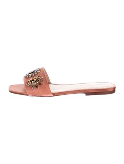 Pre-owned Veronica Beard Satin Crystal Embellishments Slides In White