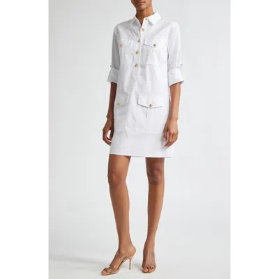 Veronica Beard Saude Long Sleeve Cargo Shirtdress In White
