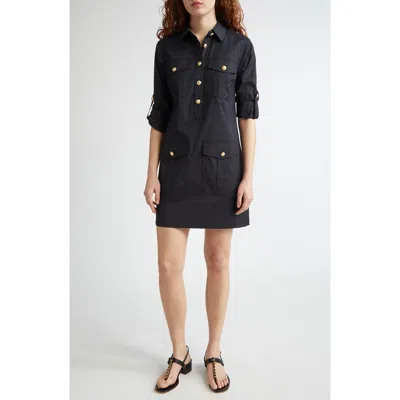 Veronica Beard Lucca Embellished Linen Shirt Dress In Black