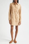 Veronica Beard Saude Long-sleeve Shirtdress In Khaki
