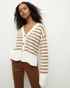 Veronica Beard Saylor Striped Cotton Cardigan In Off-white/khaki