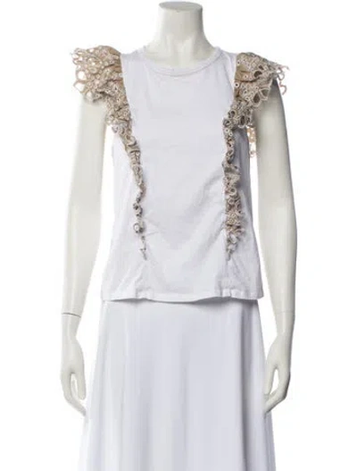 Pre-owned Veronica Beard Scoop Neck Short Sleeve Blouse In White