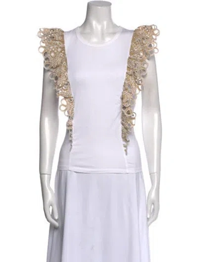 Pre-owned Veronica Beard Scoop Neck Short Sleeve Crop Top In Neutral