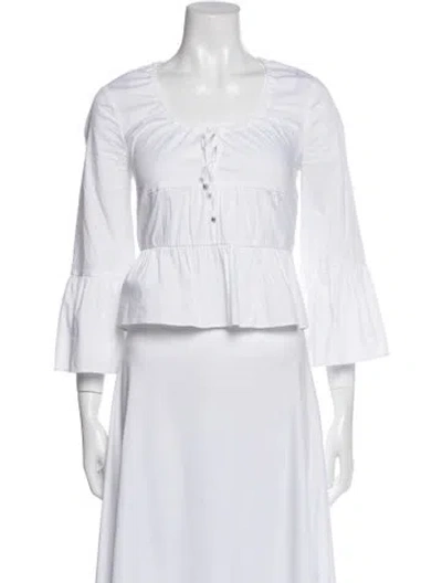 Pre-owned Veronica Beard Scoop Neck Three-quarter Sleeve Crop Top In White