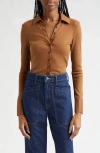 Veronica Beard Scottie Mixed Media Stretch Cotton Button-up Shirt In Whisky