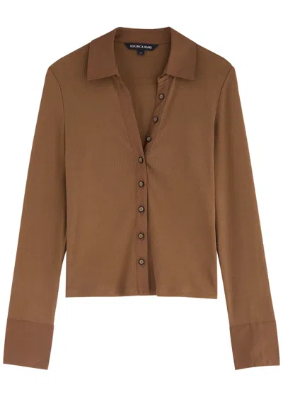 Veronica Beard Scottie Ribbed Stretch-cotton Top In Caramel