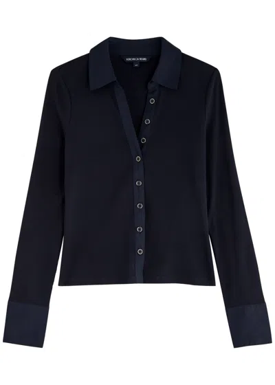 Veronica Beard Scottie Ribbed Stretch-cotton Top In Navy
