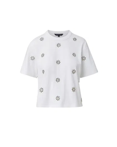 Veronica Beard Sebastian Floral Embellished Stretch Cotton T-shirt In White