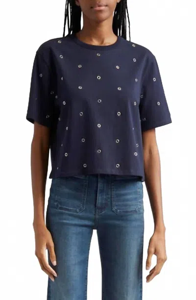 Veronica Beard Sebastian Grommet Accent Cotton T-shirt In Navy In Blue