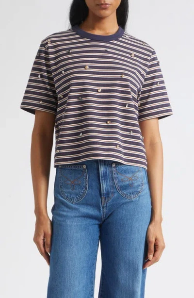 Veronica Beard Sebastian Rhinestone Striped T-shirt In Heritage Navy Multi