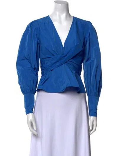 Pre-owned Veronica Beard Seema Top V-neck Crop Top W/ Tags In Blue
