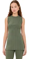 Veronica Beard Semma Sleeveless Ribbed Sweater In Stone Army