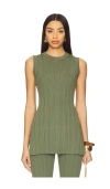 Veronica Beard Semma Sleeveless Ribbed Sweater In Stone Army