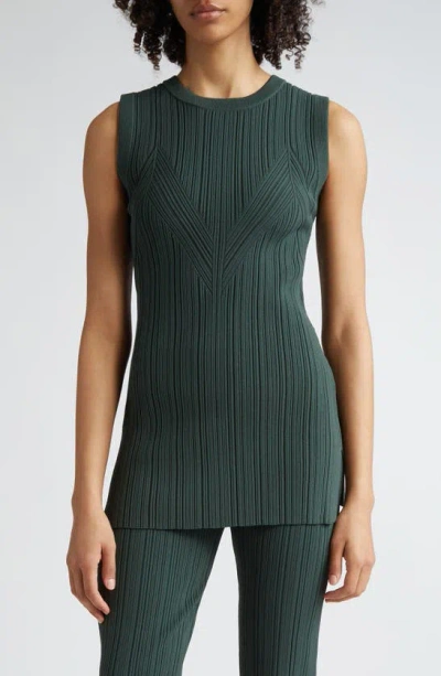 Veronica Beard Semma Sleeveless Ribbed Sweater In Forest Green