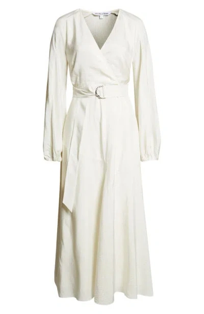 Veronica Beard Seneca Belted Long Sleeve Midi Dress In White