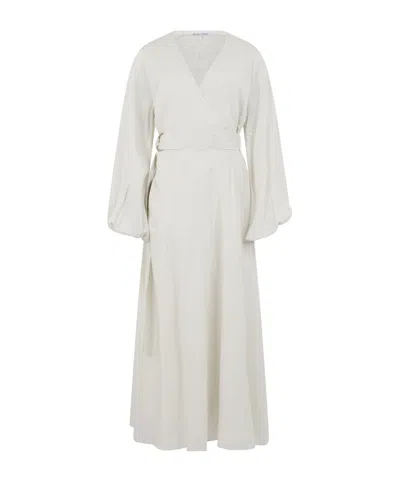 Veronica Beard Seneca Bishop-sleeve Midi Dress In White