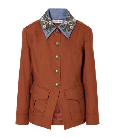 Veronica Beard Laramie Dickey Sequin And Bead-embellished Twill Jacket In Brown