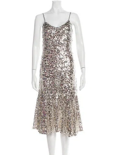 Pre-owned Veronica Beard Sequin Midi Length Dress In Silver