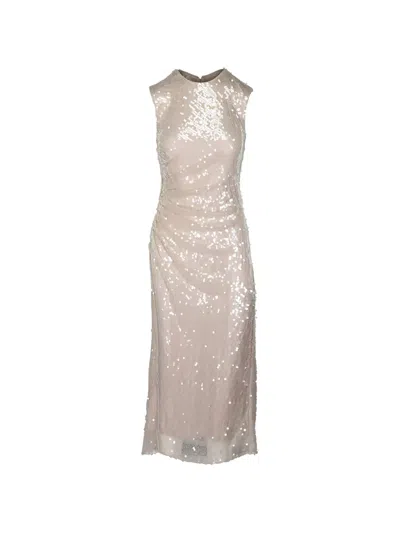Veronica Beard Sequin-embellished Ruched Dress In Metallic