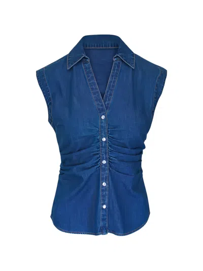 Veronica Beard Sera Ruched Blouse In Blue