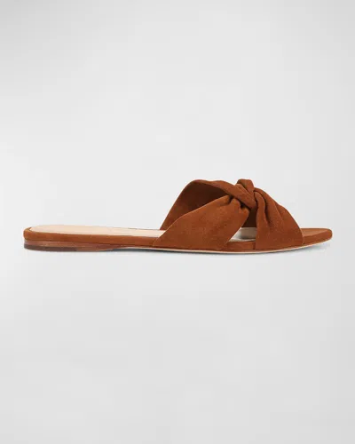 Veronica Beard Seraphina Twisted Suede Slide Sandals In Caramel