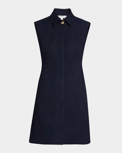 Veronica Beard Serina Sleeveless Denim Mini Dress In Dark Oxford