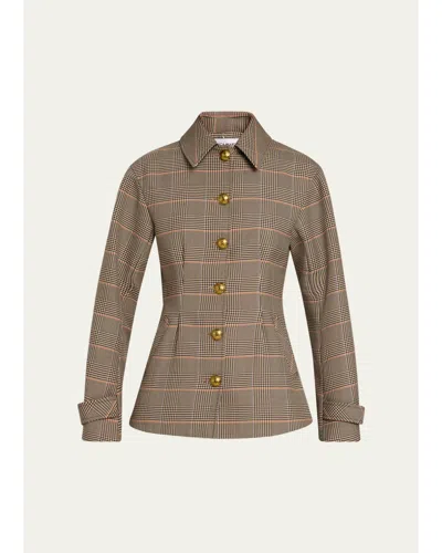 Veronica Beard Severine Plaid Jacket In Khaki Multi