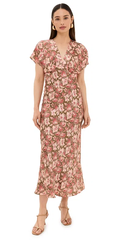 Veronica Beard Seymour Floral-print Silk-blend Satin Midi Dress In Multi