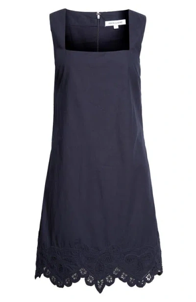 Veronica Beard Shanice Embroidered Detail Linen Blend Dress In Blue