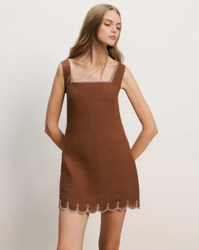 Veronica Beard Shanice Linen Mini Dress In Brown