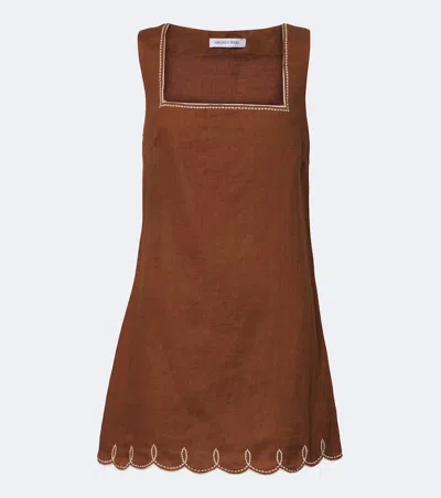 Veronica Beard Shanice Scalloped Linen Minidress In Brown