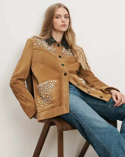 Veronica Beard Shannon Suede Embellished Jacket In Acorn
