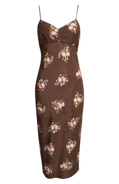 Veronica Beard Shara Floral Print Silk Blend Midi Dress In Brown